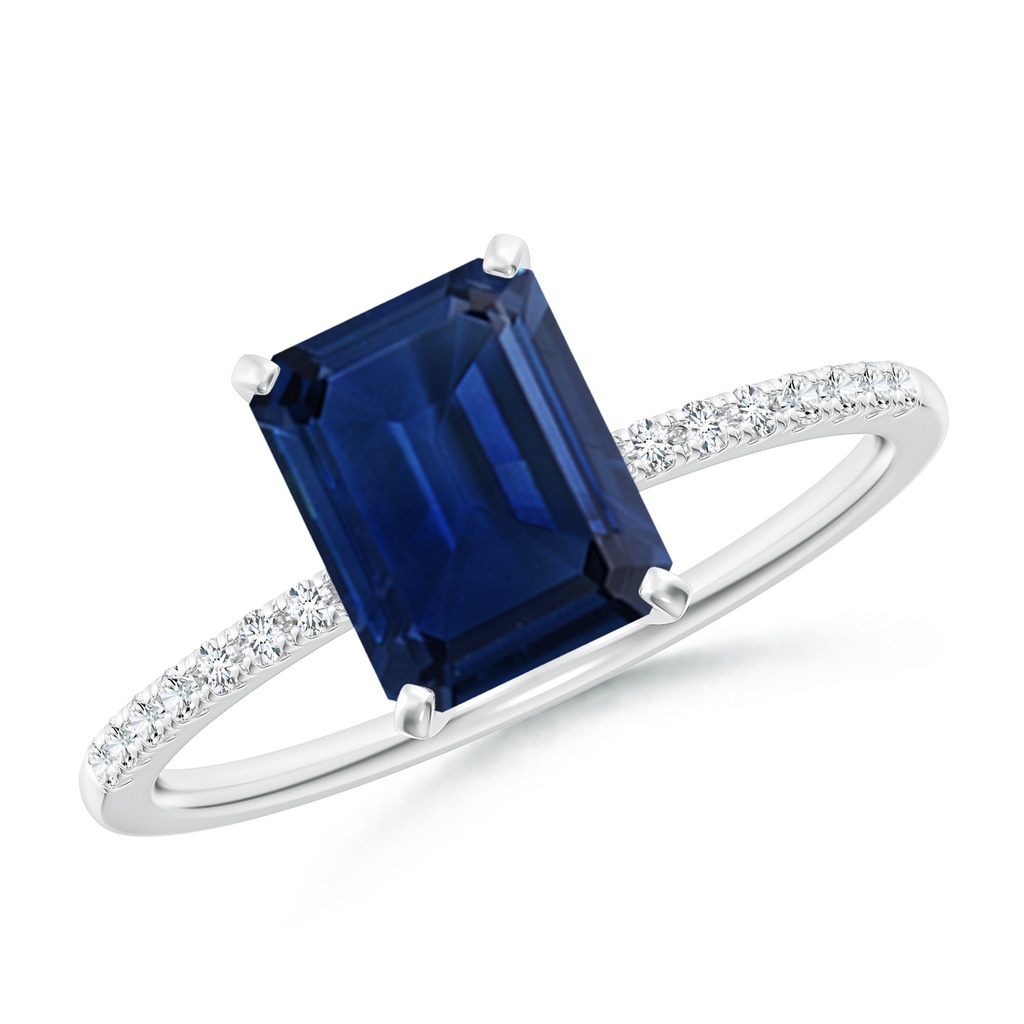 8x6mm AAA Peg Head Emerald-Cut Blue Sapphire Classic Engagement Ring in White Gold