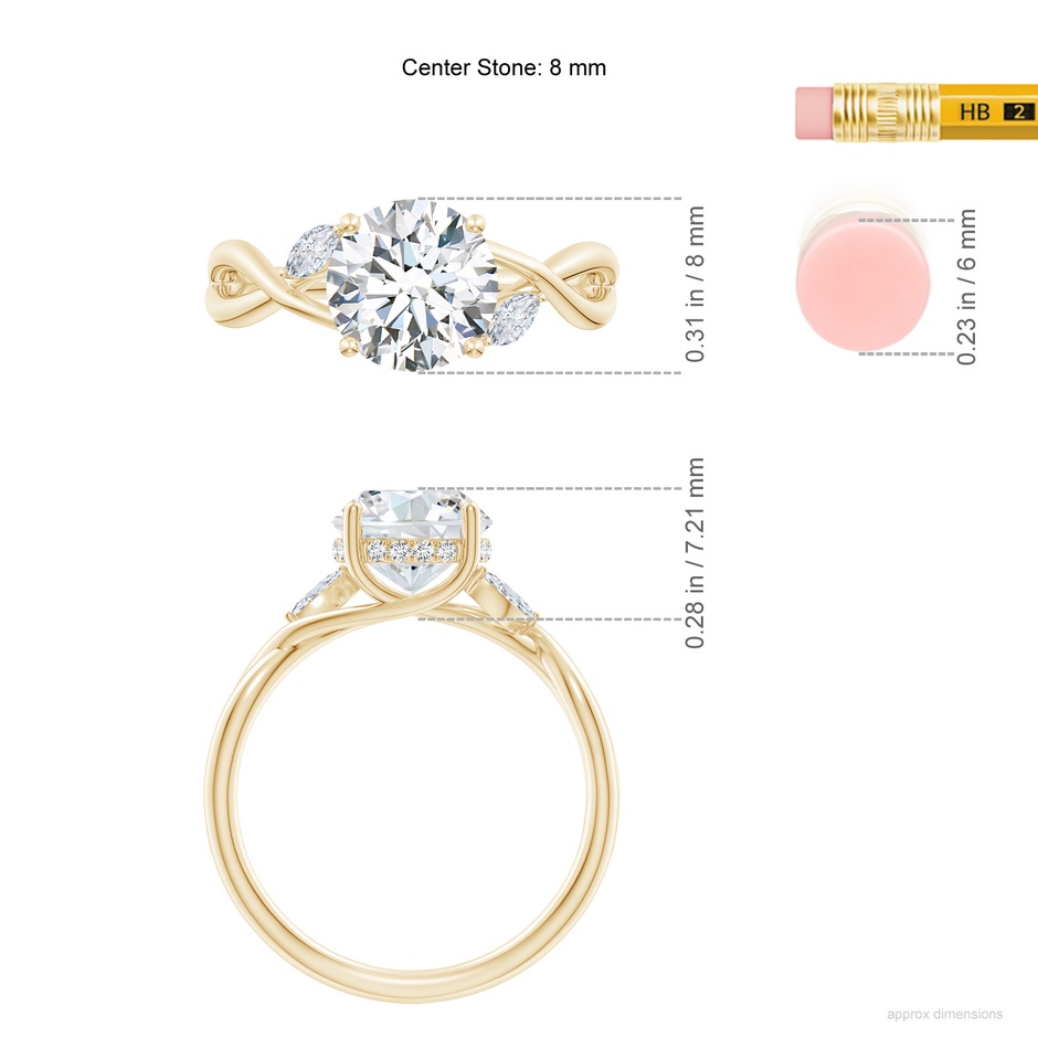 8mm GVS2 SR4557D-YG-GVS2-8 in Yellow Gold ruler