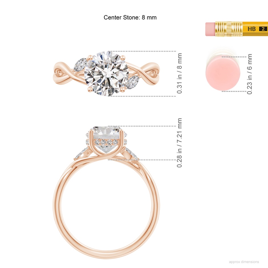 8mm IJI1I2 SR4557D-RG-IJI1I2-8 in Rose Gold ruler
