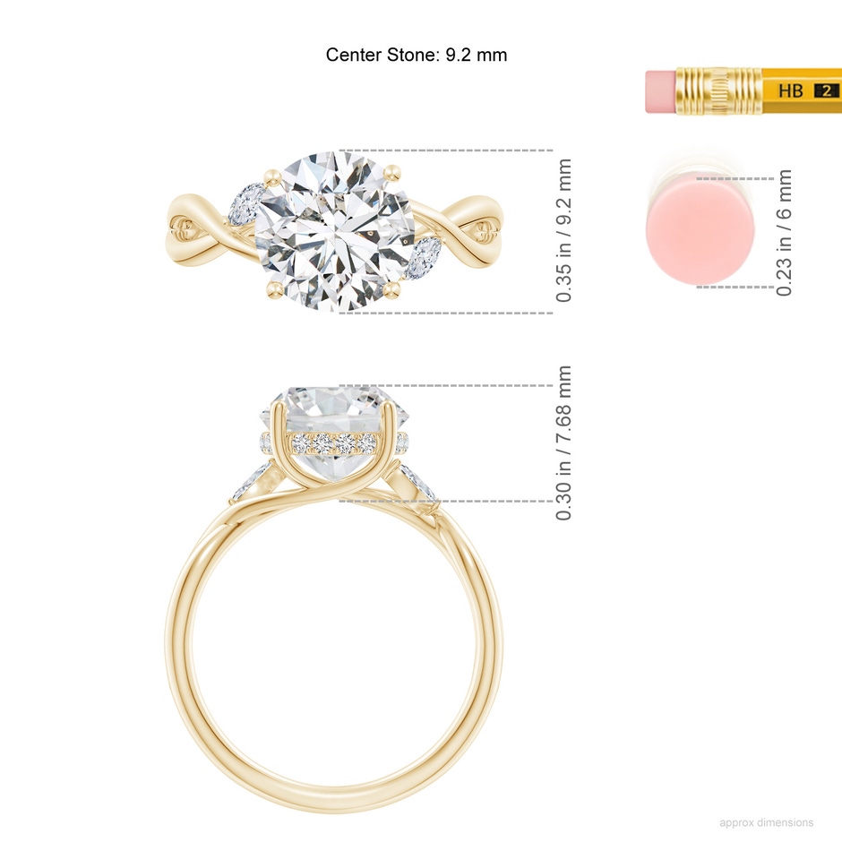 9.2mm HSI2 SR4557D-YG-HSI2-9.2 in Yellow Gold ruler
