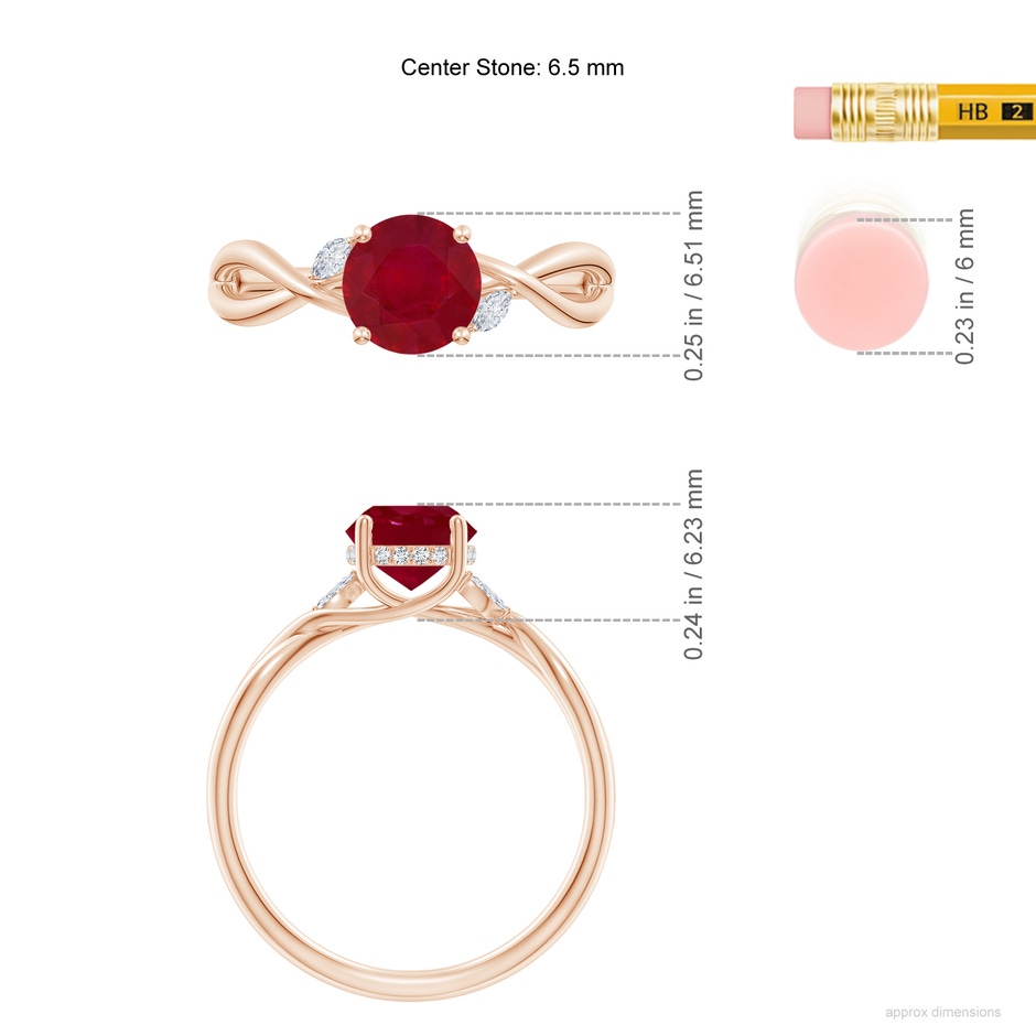 6.5mm AA SR4557RD-RG-AA-6.5 in Rose Gold ruler