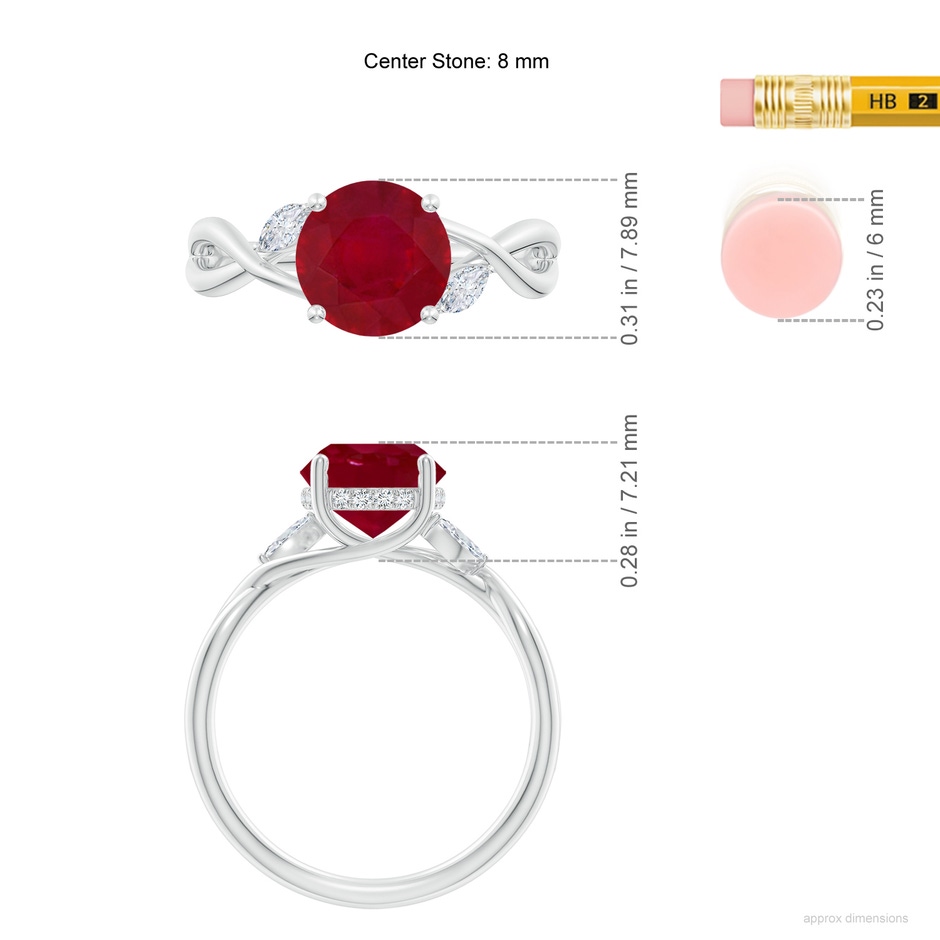 8mm AA SR4557RD-WG-AA-8 in White Gold ruler
