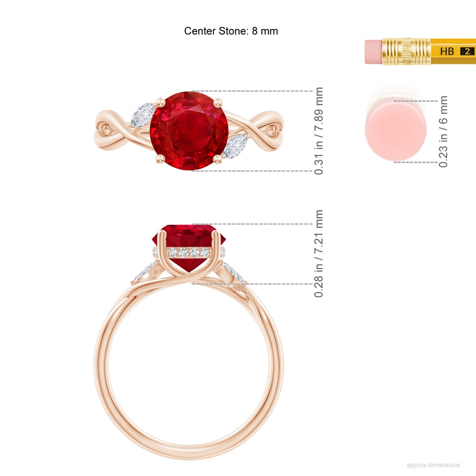 8mm AAA SR4557RD-RG-AAA-8 in Rose Gold ruler