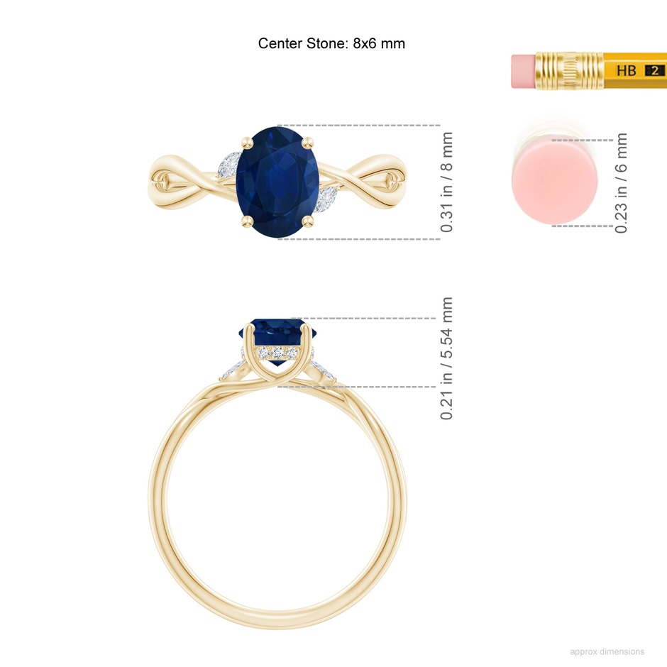 8x6mm AA SR4558SD-YG-AA-8x6 in Yellow Gold ruler