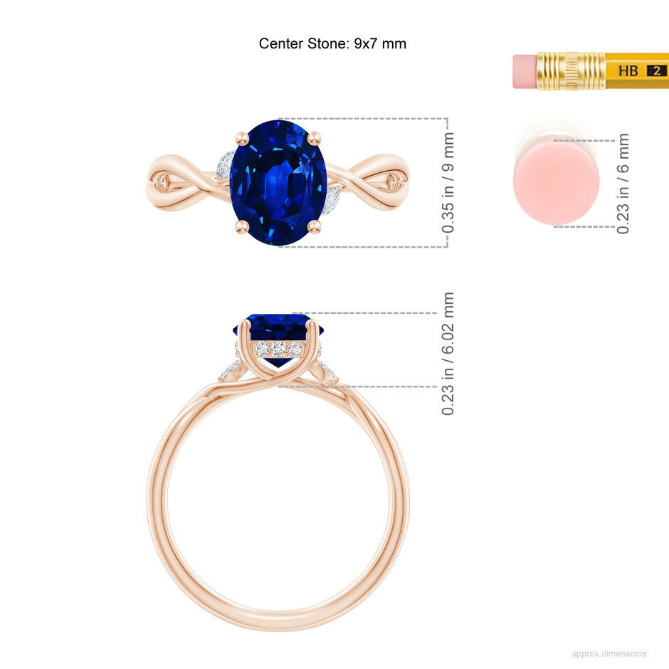 9x7mm AAAA SR4558SD-RG-AAAA-9x7 in Rose Gold ruler