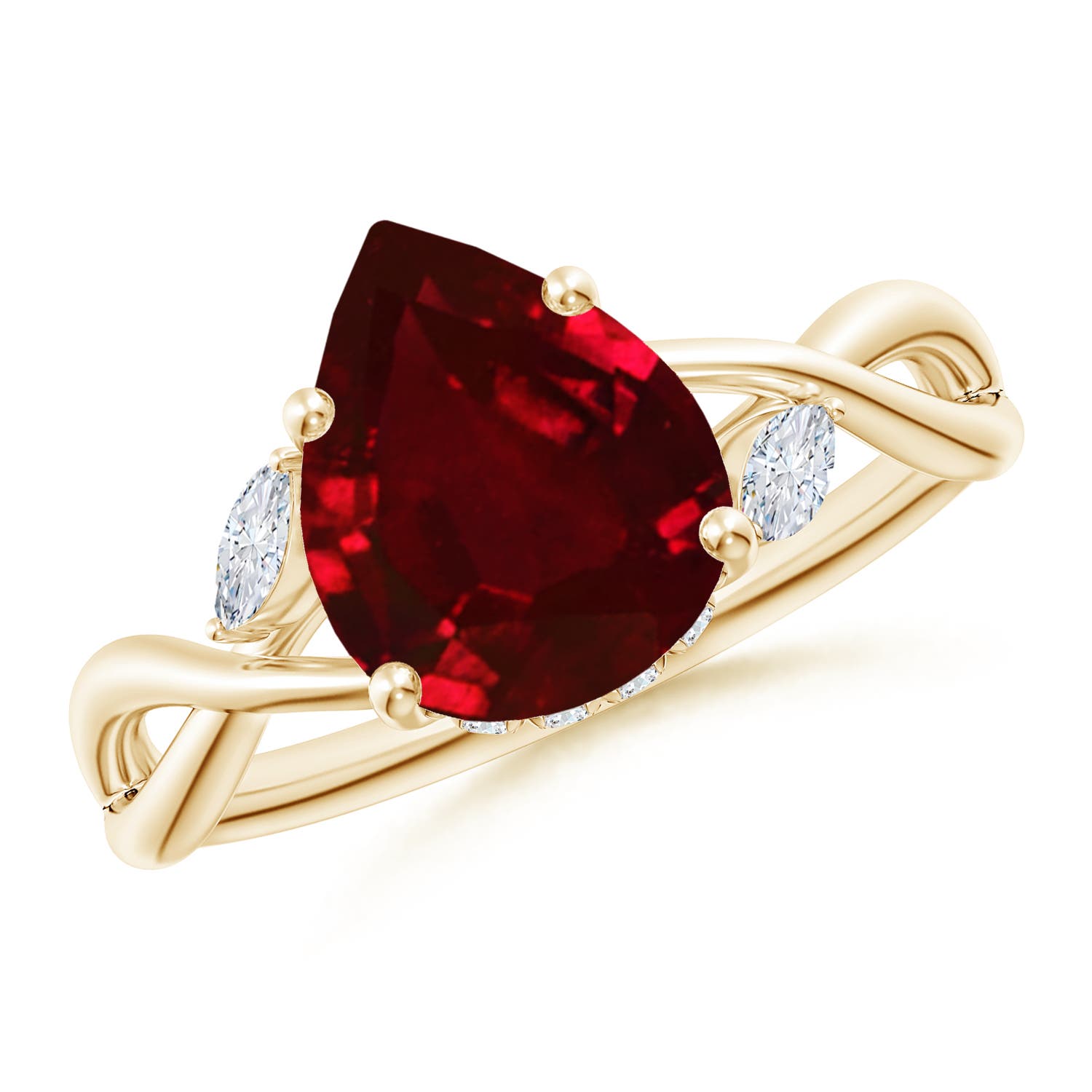 Angara 3.01 CTW Nature-Inspired Pear Ruby Hidden Halo Engagement Ring in 18K Yellow Gold