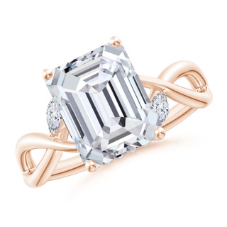 10x7.5mm HSI2 Nature-Inspired Emerald-Cut Diamond Hidden Halo Engagement Ring in 18K Rose Gold