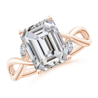 10x7.5mm IJI1I2 Nature-Inspired Emerald-Cut Diamond Hidden Halo Engagement Ring in Rose Gold