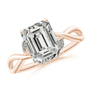 8.5x6.5mm KI3 Nature-Inspired Emerald-Cut Diamond Hidden Halo Engagement Ring in 18K Rose Gold