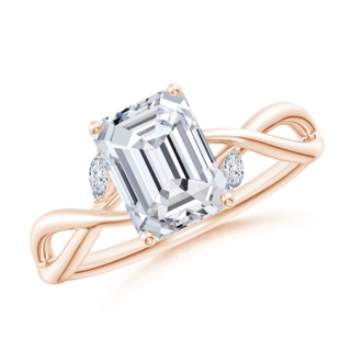 8x6mm HSI2 Nature-Inspired Emerald-Cut Diamond Hidden Halo Engagement Ring in Rose Gold