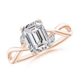 8x6mm IJI1I2 Nature-Inspired Emerald-Cut Diamond Hidden Halo Engagement Ring in Rose Gold