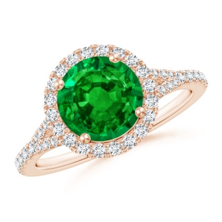 8mm AAAA Round Emerald Halo Split Shank Engagement Ring in Rose Gold