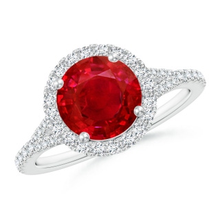 8mm AAA Round Ruby Halo Split Shank Engagement Ring in P950 Platinum