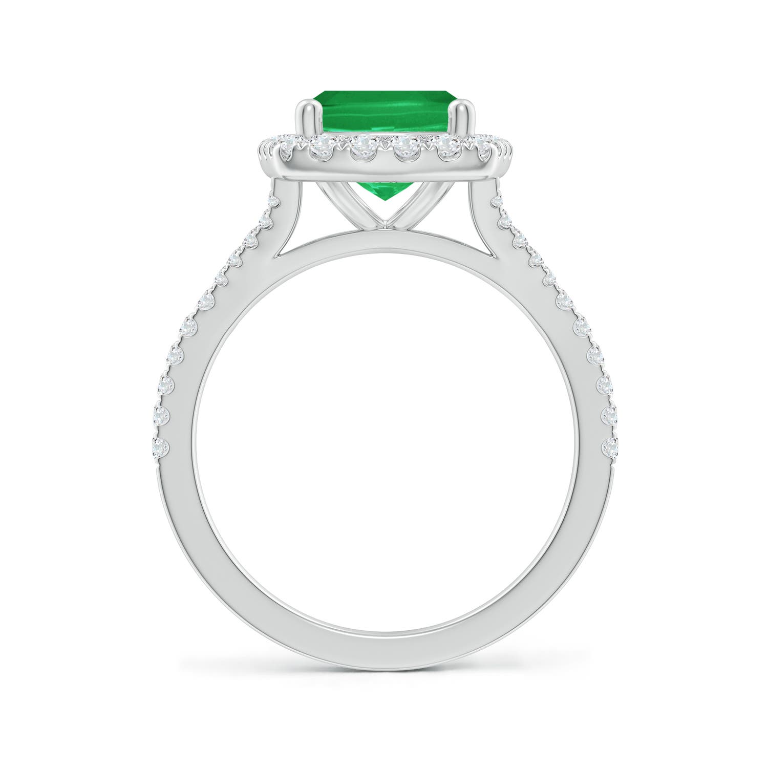 10x8mm A Cushion Rectangular Emerald Halo Split Shank Engagement Ring in P950 Platinum