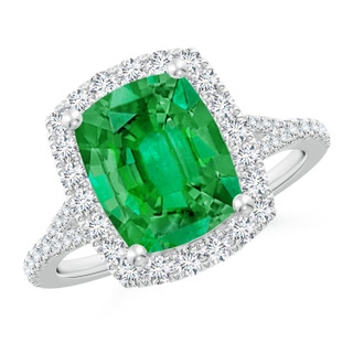 10x8mm AAA Cushion Rectangular Emerald Halo Split Shank Engagement Ring in P950 Platinum