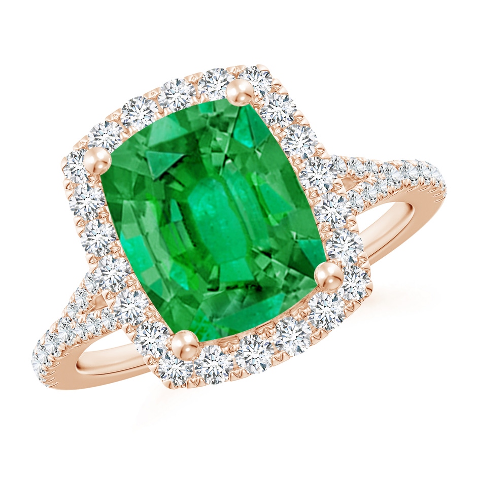 10x8mm AAA Cushion Rectangular Emerald Halo Split Shank Engagement Ring in Rose Gold 