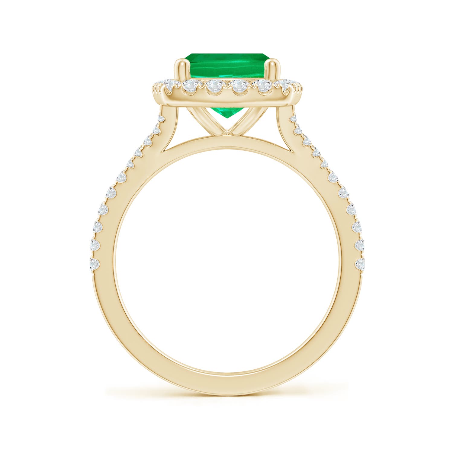 10x8mm AAA Cushion Rectangular Emerald Halo Split Shank Engagement Ring in Yellow Gold