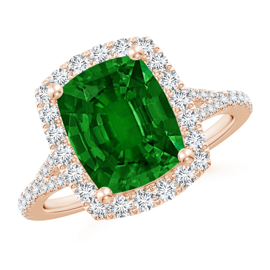 10x8mm AAAA Cushion Rectangular Emerald Halo Split Shank Engagement Ring in 18K Rose Gold 