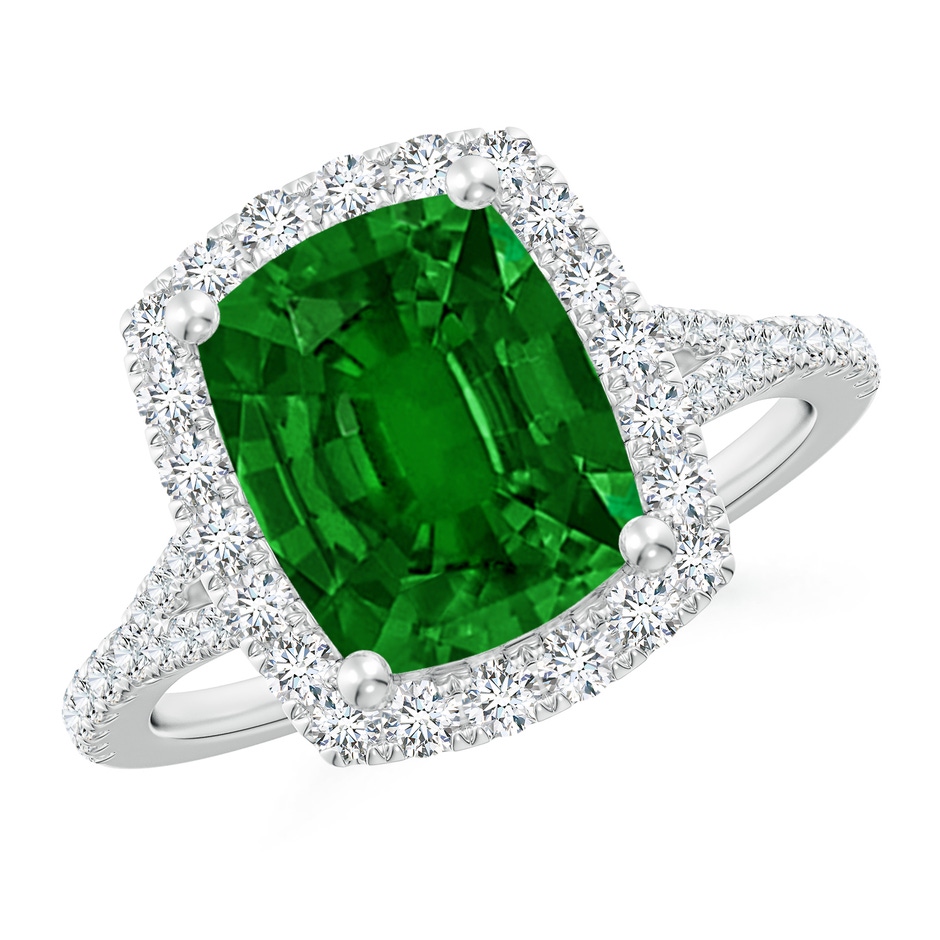 10x8mm AAAA Cushion Rectangular Emerald Halo Split Shank Engagement Ring in P950 Platinum 