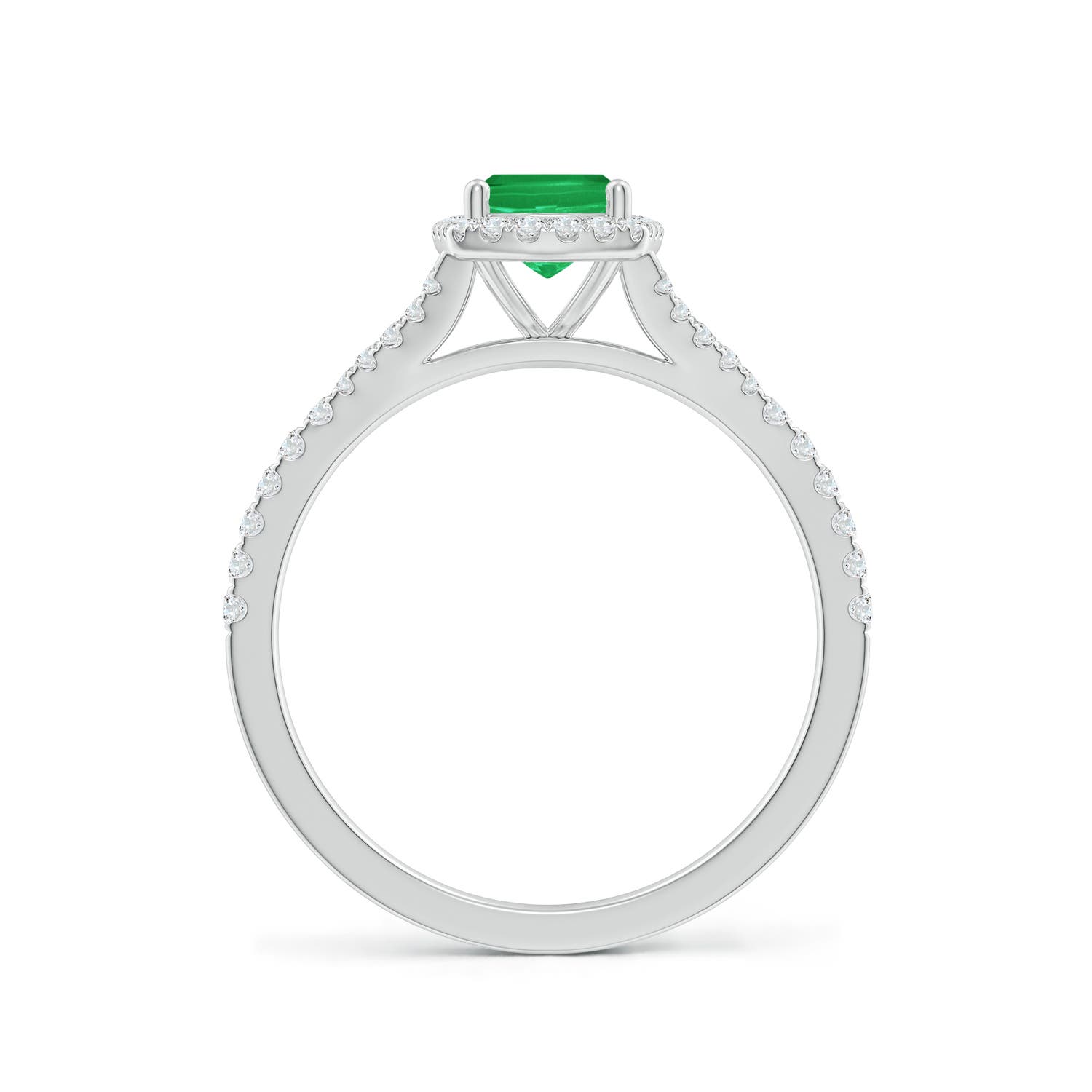 7x5mm A Cushion Rectangular Emerald Halo Split Shank Engagement Ring in White Gold