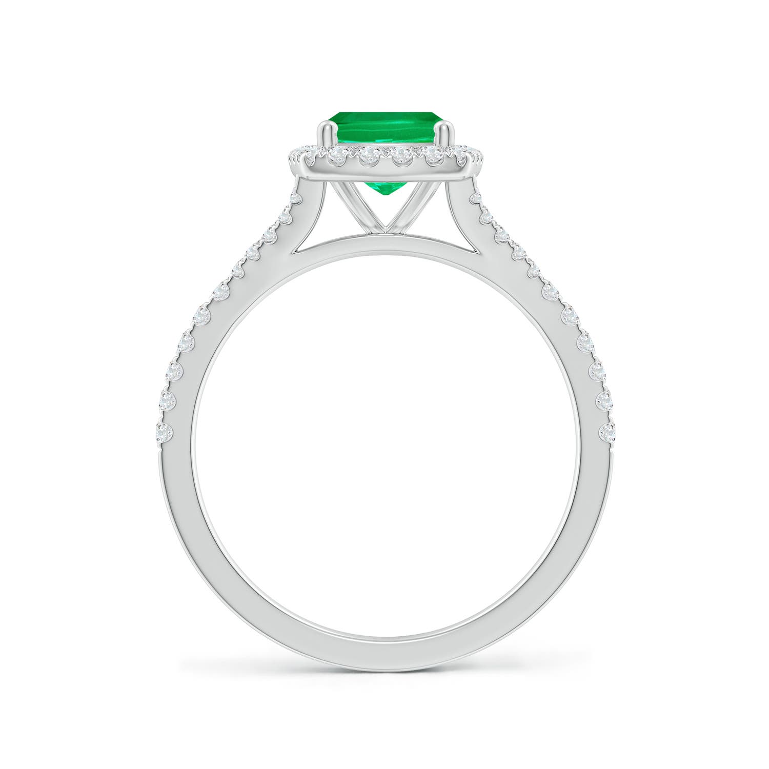 8x6mm AAA Cushion Rectangular Emerald Halo Split Shank Engagement Ring in P950 Platinum