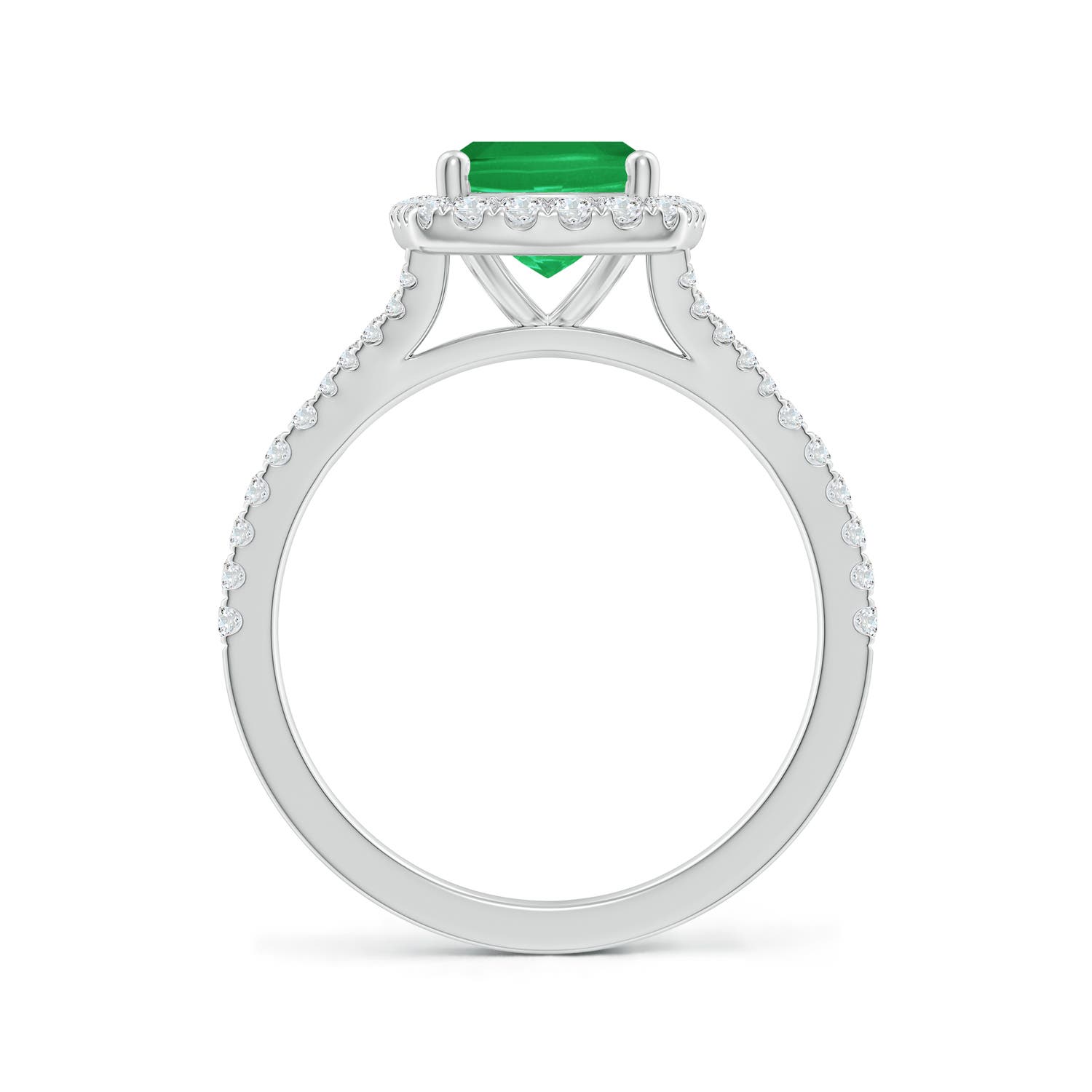 9x7mm A Cushion Rectangular Emerald Halo Split Shank Engagement Ring in P950 Platinum