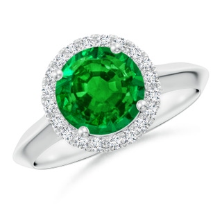 8mm AAAA Round Emerald Halo Knife-Edge Shank Engagement Ring in P950 Platinum