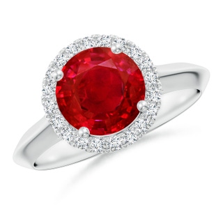 8mm AAA Round Ruby Halo Knife-Edge Shank Engagement Ring in P950 Platinum