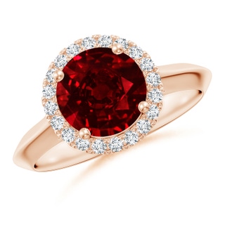 8mm AAAA Round Ruby Halo Knife-Edge Shank Engagement Ring in Rose Gold