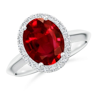 10x8mm AAAA Oval Ruby Halo Knife-Edge Shank Engagement Ring in P950 Platinum