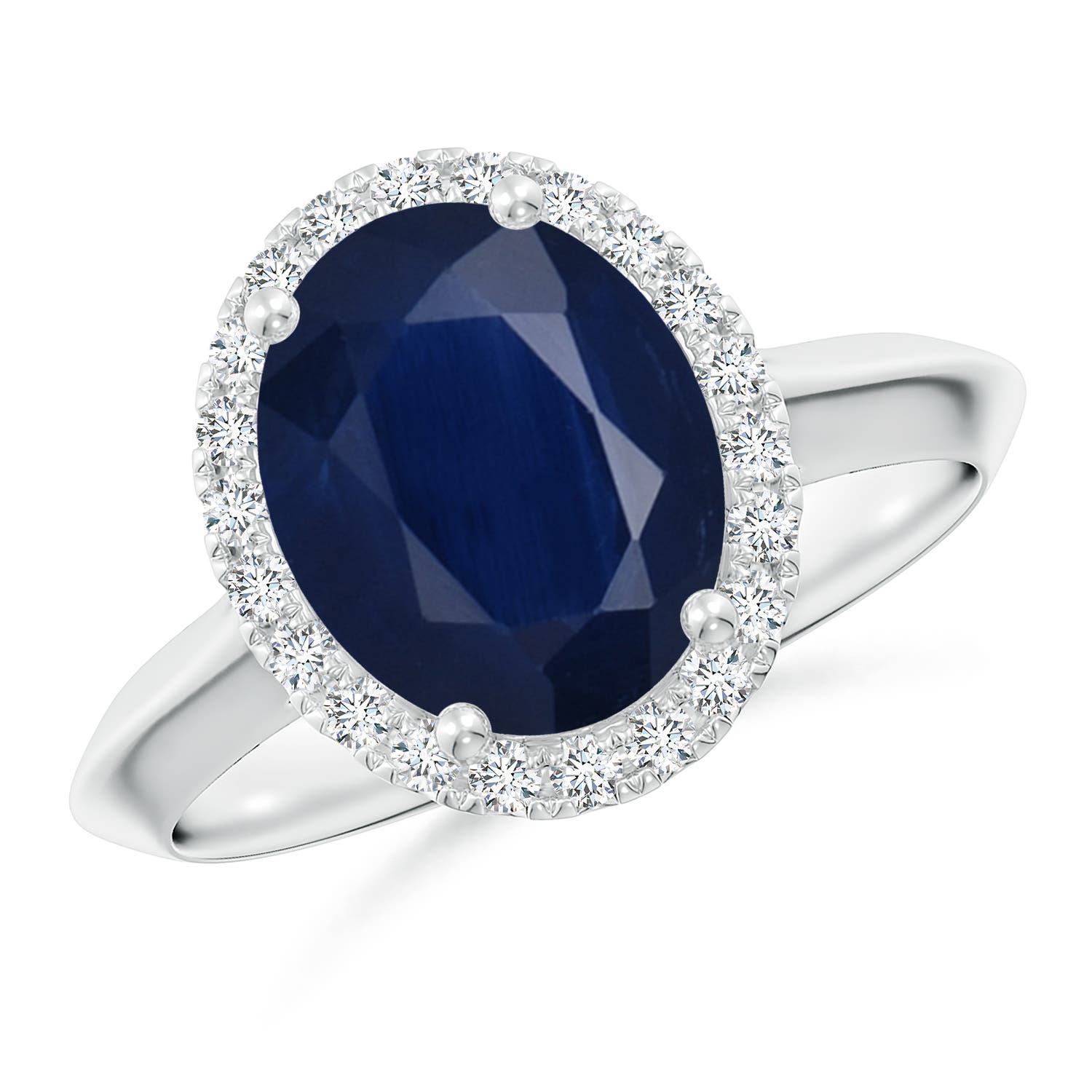 10x8mm A Oval Blue Sapphire Halo Knife-Edge Shank Engagement Ring in P950 Platinum