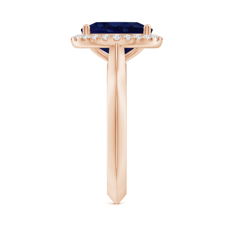 10x8mm A Oval Blue Sapphire Halo Knife-Edge Shank Engagement Ring in Rose Gold side 299