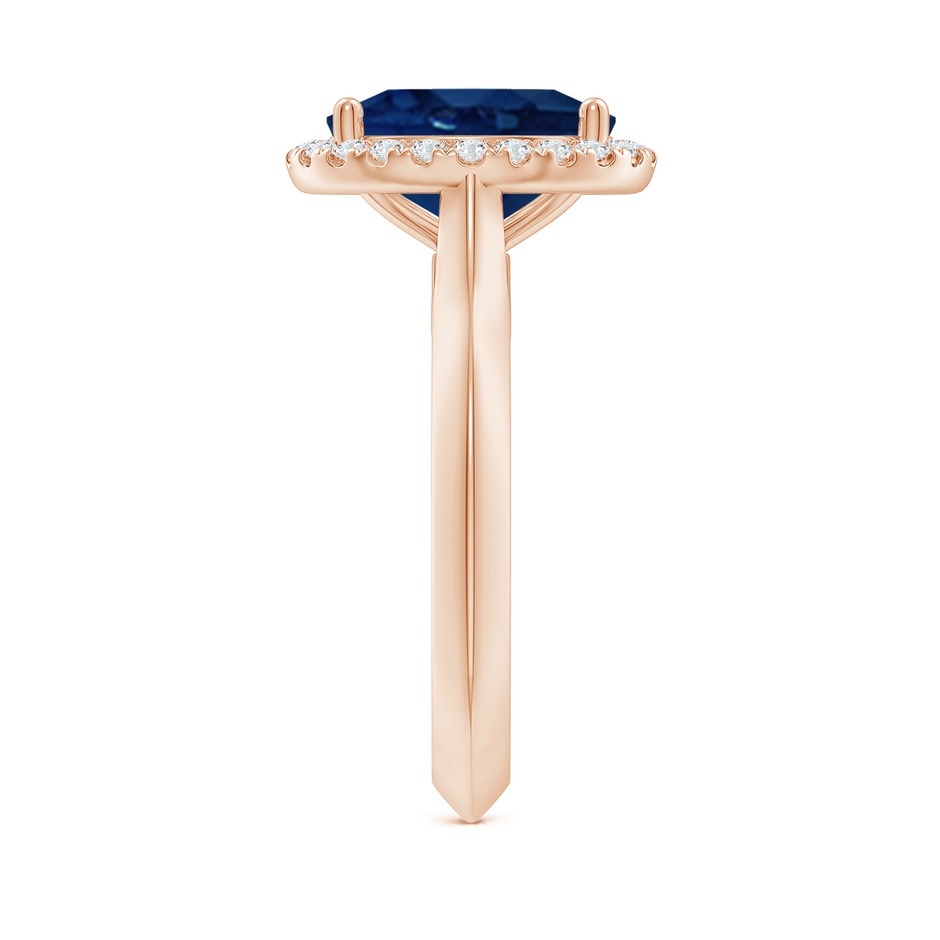 10x8mm AA Oval Blue Sapphire Halo Knife-Edge Shank Engagement Ring in Rose Gold side 299