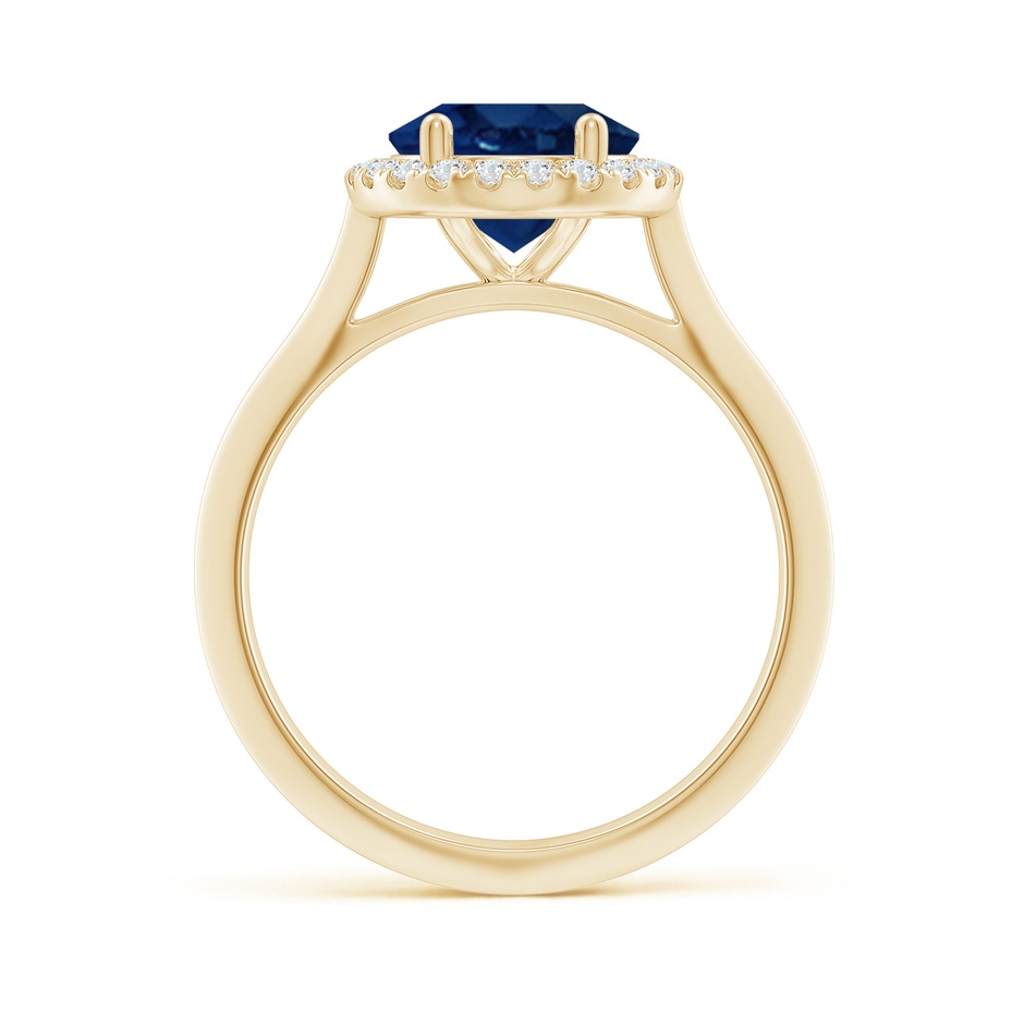 10x8mm AA Oval Blue Sapphire Halo Knife-Edge Shank Engagement Ring in Yellow Gold side 199