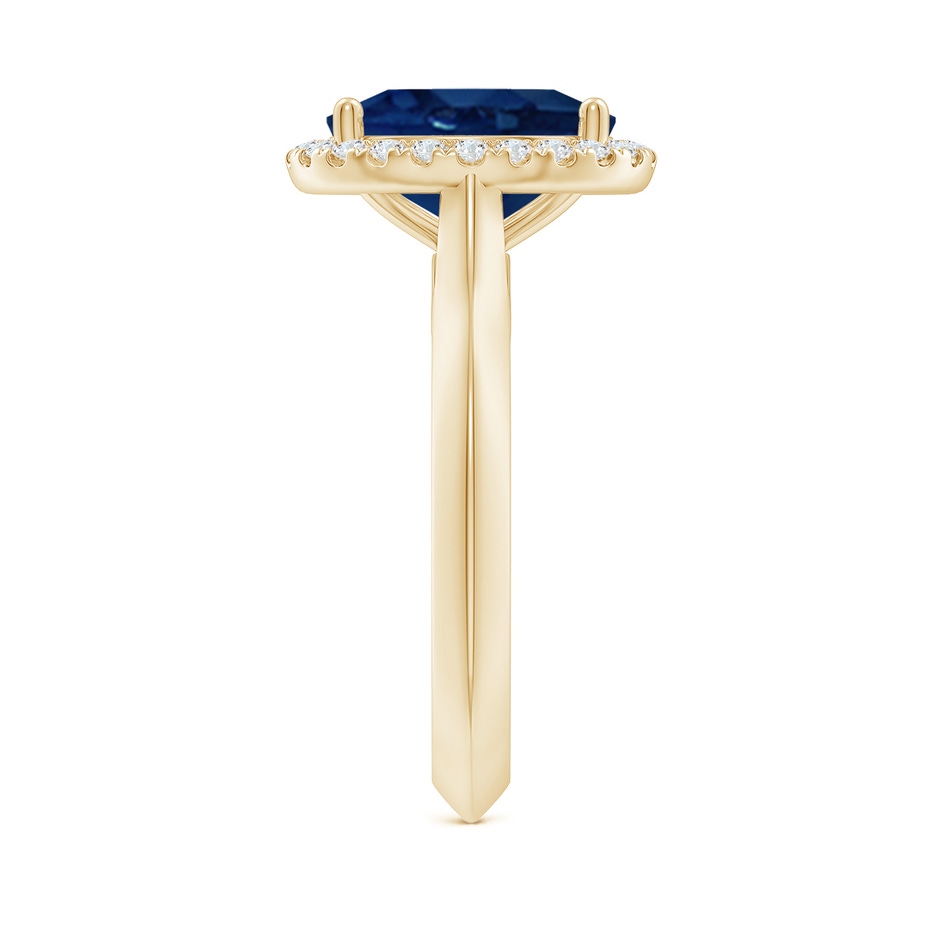 10x8mm AA Oval Blue Sapphire Halo Knife-Edge Shank Engagement Ring in Yellow Gold side 299