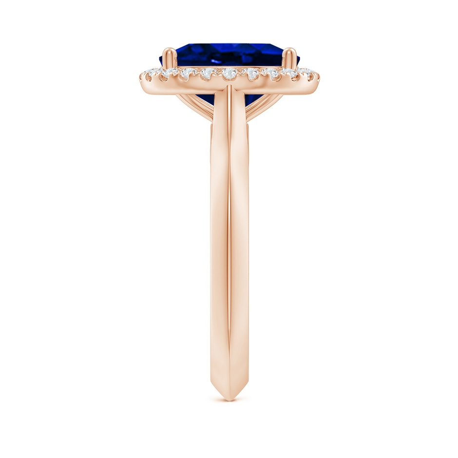 10x8mm AAAA Oval Blue Sapphire Halo Knife-Edge Shank Engagement Ring in Rose Gold side 299