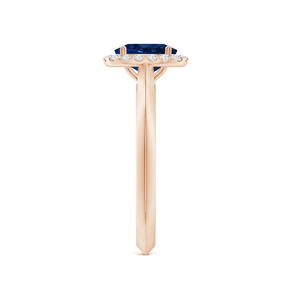 7x5mm AA Oval Blue Sapphire Halo Knife-Edge Shank Engagement Ring in Rose Gold side 299