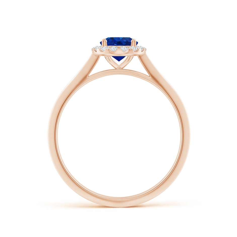 7x5mm AAA Oval Blue Sapphire Halo Knife-Edge Shank Engagement Ring in Rose Gold side 199