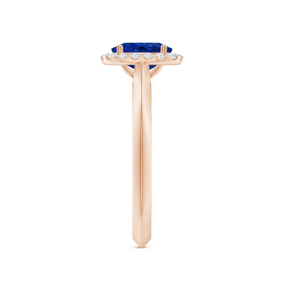 7x5mm AAA Oval Blue Sapphire Halo Knife-Edge Shank Engagement Ring in Rose Gold side 299