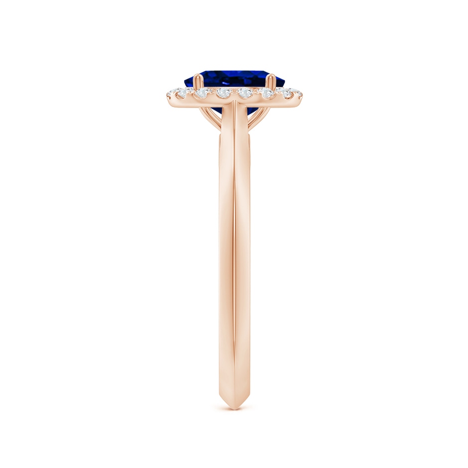 7x5mm AAAA Oval Blue Sapphire Halo Knife-Edge Shank Engagement Ring in Rose Gold side 299