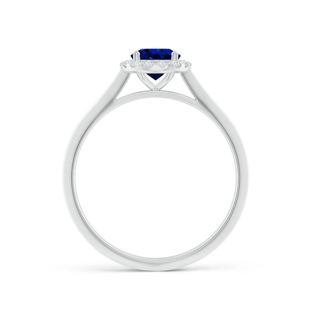 7x5mm AAAA Oval Blue Sapphire Halo Knife-Edge Shank Engagement Ring in White Gold - side 199