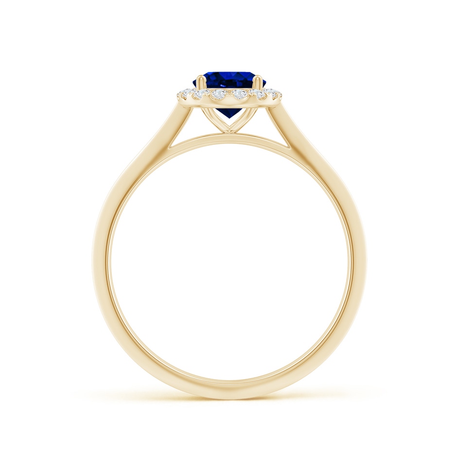 7x5mm AAAA Oval Blue Sapphire Halo Knife-Edge Shank Engagement Ring in Yellow Gold side 199