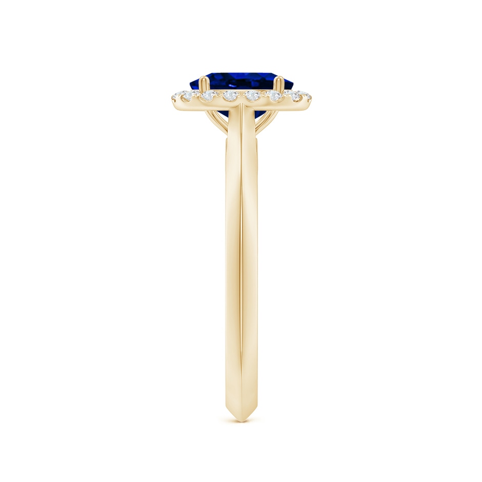 7x5mm AAAA Oval Blue Sapphire Halo Knife-Edge Shank Engagement Ring in Yellow Gold side 299