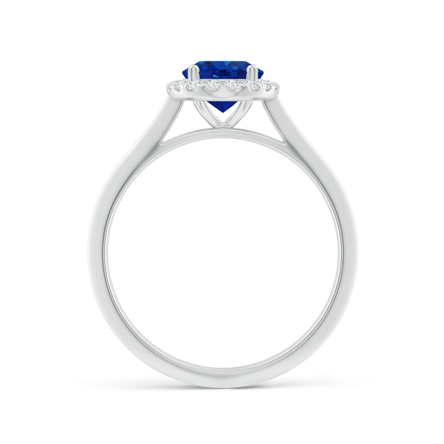 8x6mm AAA Oval Blue Sapphire Halo Knife-Edge Shank Engagement Ring in White Gold
