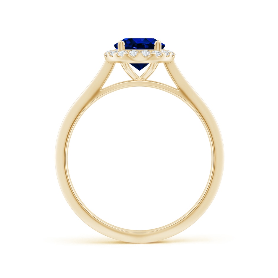 8x6mm AAAA Oval Blue Sapphire Halo Knife-Edge Shank Engagement Ring in Yellow Gold side 199