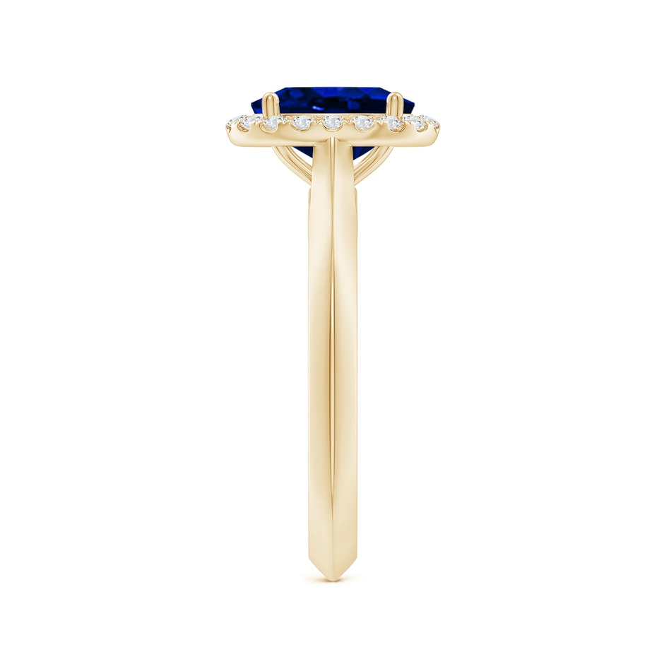 8x6mm AAAA Oval Blue Sapphire Halo Knife-Edge Shank Engagement Ring in Yellow Gold side 299