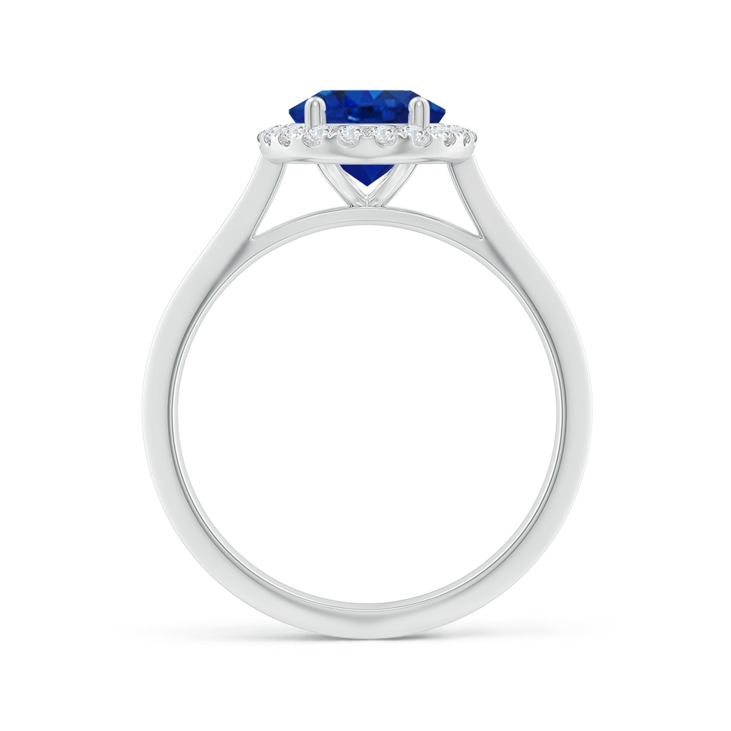 9x7mm AAA Oval Blue Sapphire Halo Knife-Edge Shank Engagement Ring in White Gold - side 199