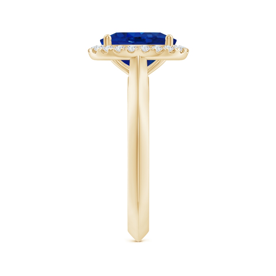 9x7mm AAA Oval Blue Sapphire Halo Knife-Edge Shank Engagement Ring in Yellow Gold side 299