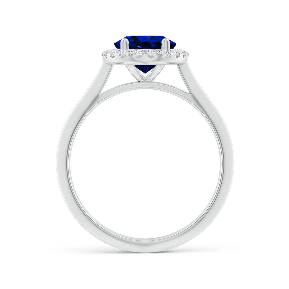 9x7mm AAAA Oval Blue Sapphire Halo Knife-Edge Shank Engagement Ring in 18K White Gold side 199