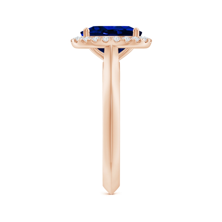 9x7mm AAAA Oval Blue Sapphire Halo Knife-Edge Shank Engagement Ring in Rose Gold side 299